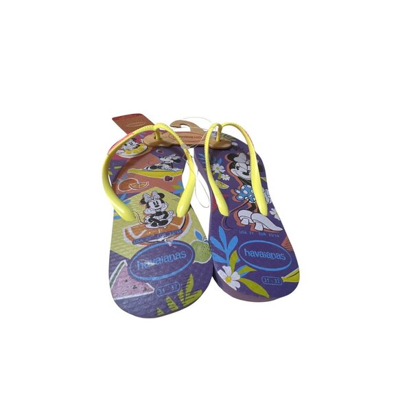 Havaianas Kids Minnie & Mickey Mouse Flip Flops Size 2Y Purple/Yellow Rubber Com - Picture 4 of 4